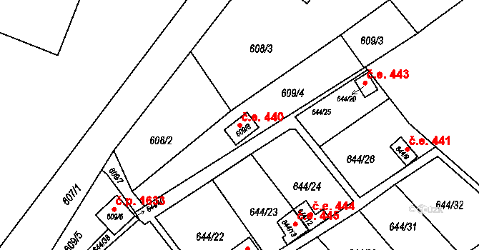 Ráj 440, Karviná na parcele st. 609/8 v KÚ Ráj, Katastrální mapa