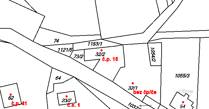 Podlešín 15, Stebno na parcele st. 32/2 v KÚ Podlešín u Stebna, Katastrální mapa
