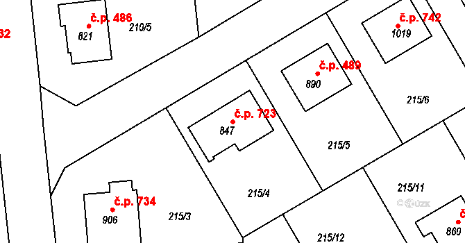 Golčův Jeníkov 723 na parcele st. 847 v KÚ Golčův Jeníkov, Katastrální mapa