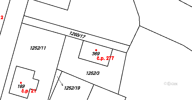 Horní Nová Ves 277, Lázně Bělohrad na parcele st. 369 v KÚ Horní Nová Ves, Katastrální mapa