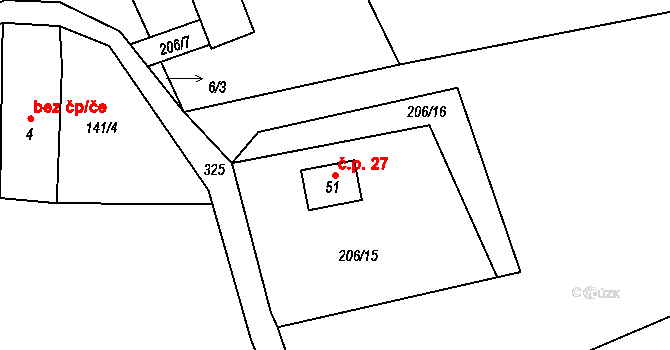 Vratišov 27, Mezná na parcele st. 51 v KÚ Vratišov u Mezné, Katastrální mapa