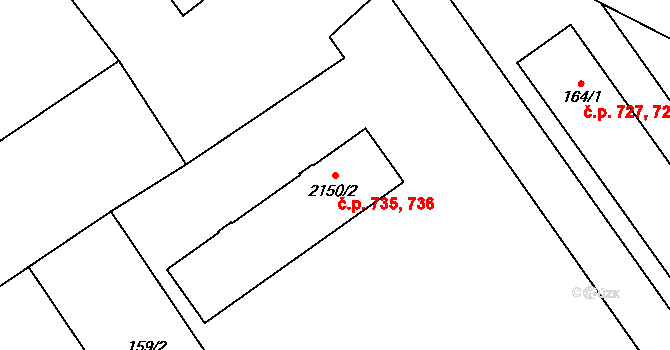 Dobruška 735,736 na parcele st. 2150/2 v KÚ Dobruška, Katastrální mapa