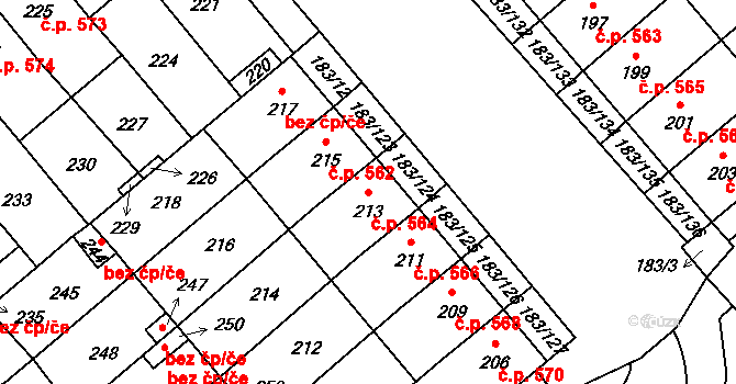 Lednice 564 na parcele st. 213 v KÚ Lednice na Moravě, Katastrální mapa
