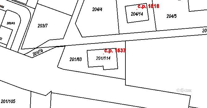 Doubravka 1537, Plzeň na parcele st. 201/114 v KÚ Lobzy, Katastrální mapa