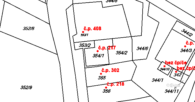 Šatov 217 na parcele st. 354/1 v KÚ Šatov, Katastrální mapa