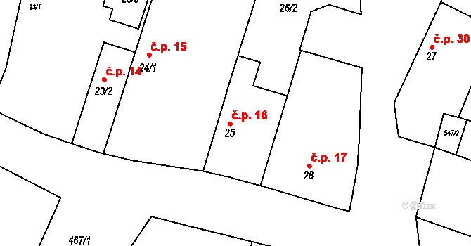 Běrunice 16 na parcele st. 25 v KÚ Běrunice, Katastrální mapa