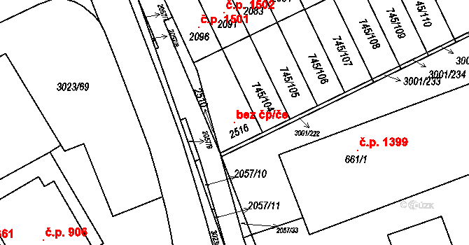 Uherské Hradiště 111456304 na parcele st. 2516 v KÚ Mařatice, Katastrální mapa