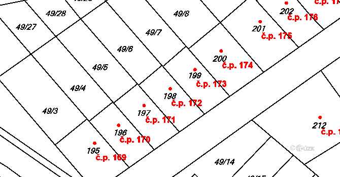 Přerov XI-Vinary 172, Přerov na parcele st. 198 v KÚ Vinary u Přerova, Katastrální mapa