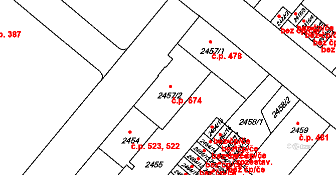 Hlouška 574, Kutná Hora na parcele st. 2457/2 v KÚ Kutná Hora, Katastrální mapa