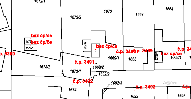 Chomutov 118116304 na parcele st. 1669/2 v KÚ Chomutov II, Katastrální mapa