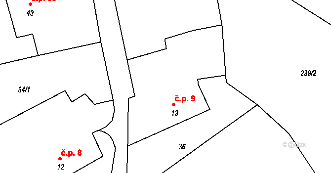 Snopoušovy 9, Dolní Lukavice na parcele st. 13 v KÚ Snopoušovy, Katastrální mapa