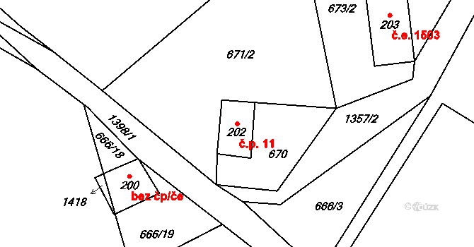 Hrabětice 11, Janov nad Nisou na parcele st. 202 v KÚ Janov nad Nisou, Katastrální mapa