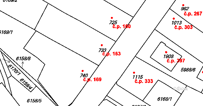 Telč-Štěpnice 163, Telč na parcele st. 733 v KÚ Telč, Katastrální mapa