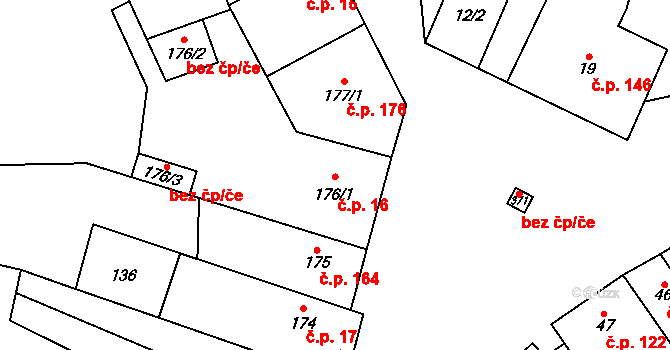 Rožďalovice 16 na parcele st. 176/1 v KÚ Rožďalovice, Katastrální mapa
