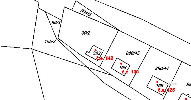 Sedlčánky 142, Čelákovice na parcele st. 333 v KÚ Sedlčánky, Katastrální mapa
