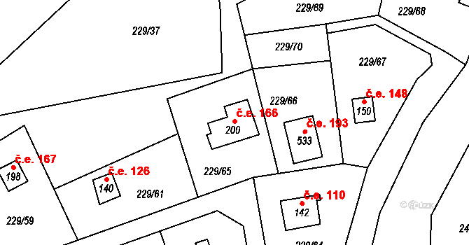 Hostěradice 166, Kamenný Přívoz na parcele st. 200 v KÚ Hostěradice, Katastrální mapa
