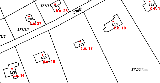 Vonoklasy 17 na parcele st. 131 v KÚ Vonoklasy, Katastrální mapa
