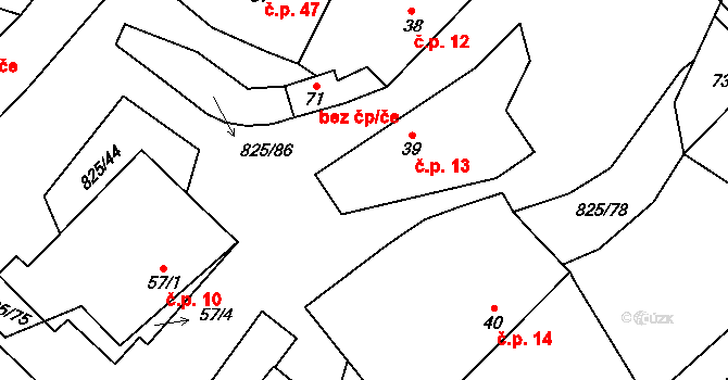 Hrbov 13, Polná na parcele st. 39 v KÚ Hrbov, Katastrální mapa