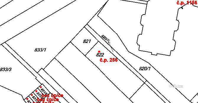Rousínov 256 na parcele st. 822 v KÚ Rousínov u Vyškova, Katastrální mapa