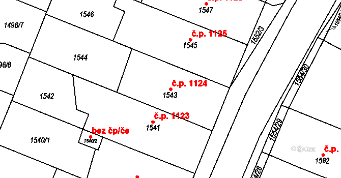Slavkov u Brna 1124 na parcele st. 1543 v KÚ Slavkov u Brna, Katastrální mapa