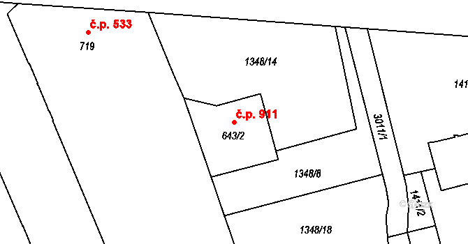 Šumperk 911 na parcele st. 643/2 v KÚ Šumperk, Katastrální mapa