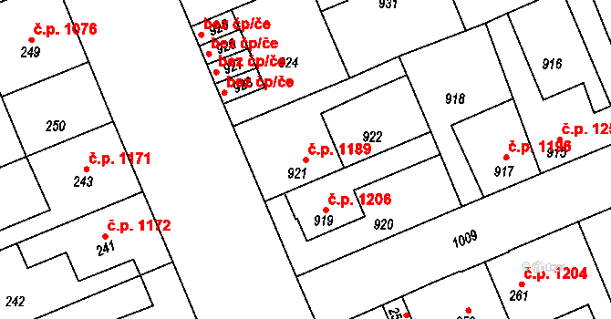 Kročehlavy 1189, Kladno na parcele st. 921 v KÚ Kročehlavy, Katastrální mapa