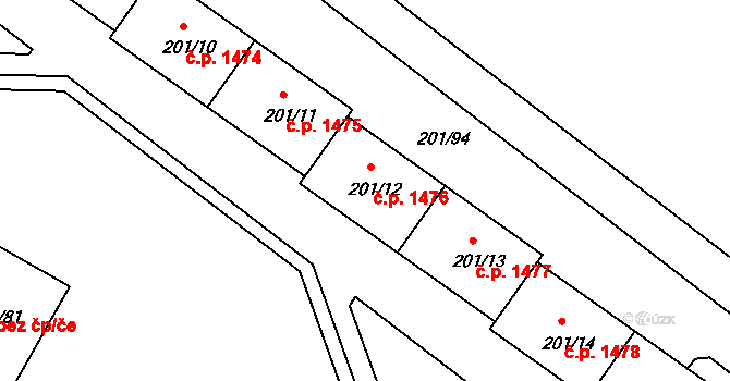 Tachov 1476 na parcele st. 201/12 v KÚ Tachov, Katastrální mapa