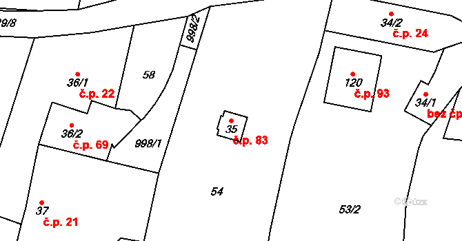 Nepasice 83, Třebechovice pod Orebem na parcele st. 35 v KÚ Nepasice, Katastrální mapa