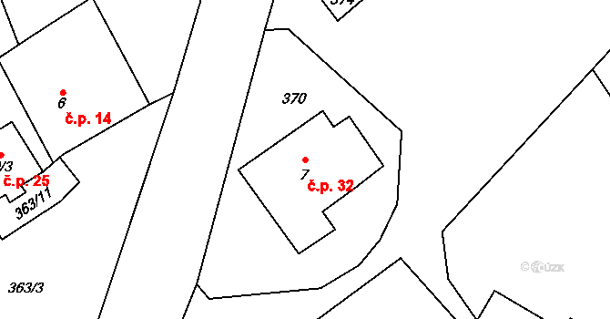 Blažov 32, Bouzov na parcele st. 7 v KÚ Blažov, Katastrální mapa