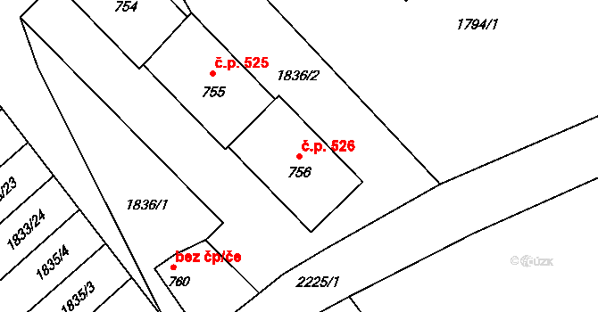 Skalice u České Lípy 526 na parcele st. 756 v KÚ Skalice u České Lípy, Katastrální mapa