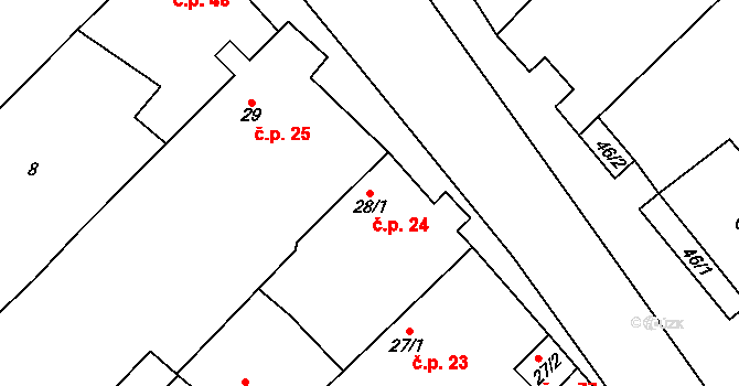 Račice 24 na parcele st. 28/1 v KÚ Račice u Štětí, Katastrální mapa