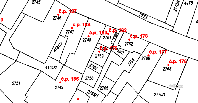 Roudnice nad Labem 179 na parcele st. 2759 v KÚ Roudnice nad Labem, Katastrální mapa
