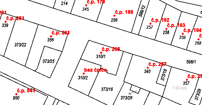Jablonné nad Orlicí 208 na parcele st. 310/1 v KÚ Jablonné nad Orlicí, Katastrální mapa