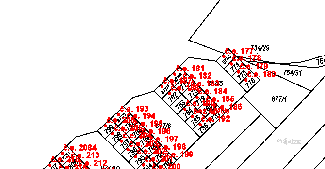 Lesná 187, Brno na parcele st. 877/7 v KÚ Lesná, Katastrální mapa