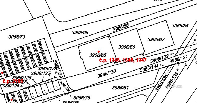 Řečkovice 1346,1347,1348, Brno na parcele st. 3966/65 v KÚ Řečkovice, Katastrální mapa