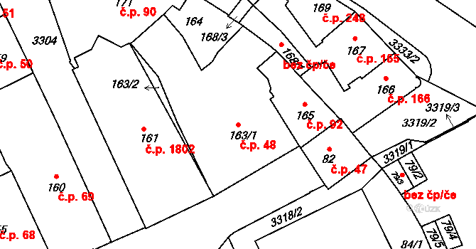 Pelhřimov 48 na parcele st. 163/1 v KÚ Pelhřimov, Katastrální mapa