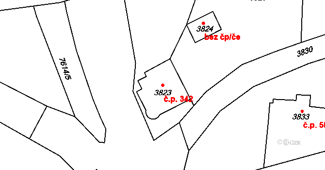 Lískovec 342, Frýdek-Místek na parcele st. 3823 v KÚ Lískovec u Frýdku-Místku, Katastrální mapa