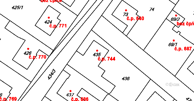 Jablunkov 744 na parcele st. 435 v KÚ Jablunkov, Katastrální mapa