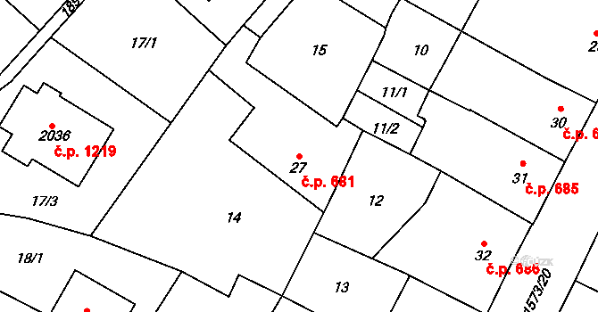 Litovel 681 na parcele st. 27 v KÚ Litovel, Katastrální mapa