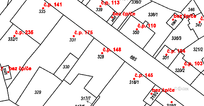 Svatava 148 na parcele st. 328 v KÚ Svatava, Katastrální mapa