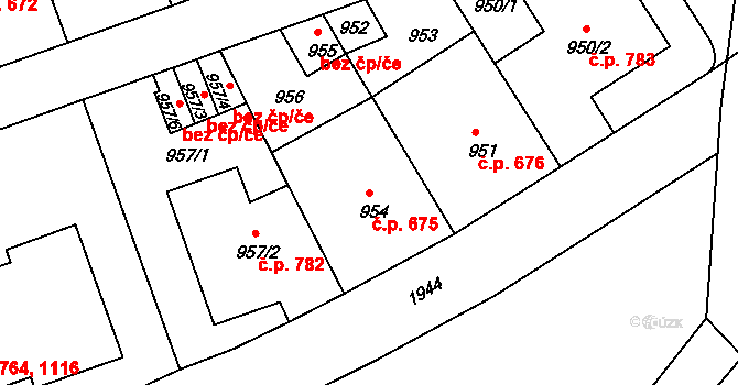 Podolí 675, Praha na parcele st. 954 v KÚ Podolí, Katastrální mapa