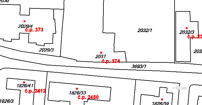 Břevnov 374, Praha na parcele st. 2031 v KÚ Břevnov, Katastrální mapa