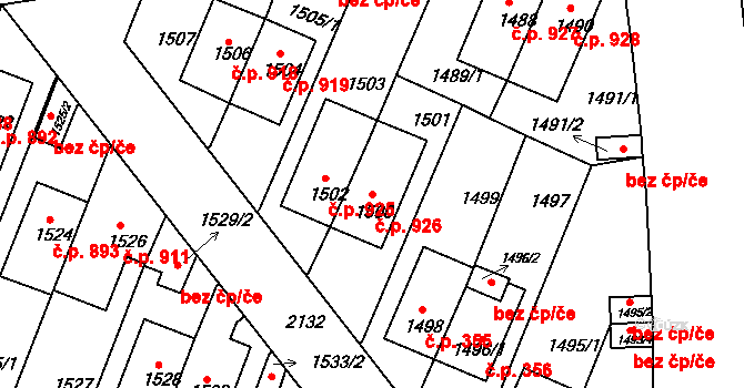Střešovice 926, Praha na parcele st. 1500 v KÚ Střešovice, Katastrální mapa
