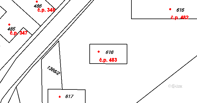 Rožmitál pod Třemšínem 483 na parcele st. 616 v KÚ Rožmitál pod Třemšínem, Katastrální mapa