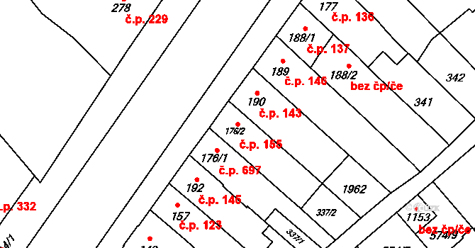 Chválkovice 155, Olomouc na parcele st. 176/2 v KÚ Chválkovice, Katastrální mapa