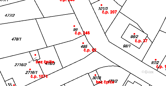 Sezimovo Ústí 82 na parcele st. 495 v KÚ Sezimovo Ústí, Katastrální mapa