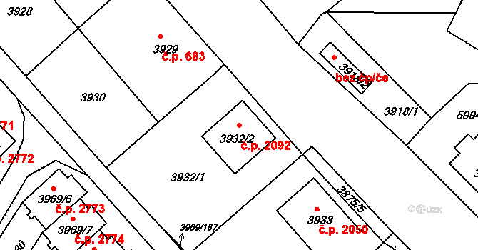 Česká Lípa 2092 na parcele st. 3932/2 v KÚ Česká Lípa, Katastrální mapa