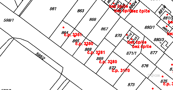 Chomutov 3281 na parcele st. 868 v KÚ Chomutov II, Katastrální mapa