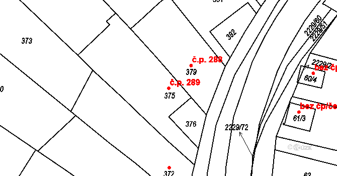 Ochoz u Brna 289 na parcele st. 375 v KÚ Ochoz u Brna, Katastrální mapa