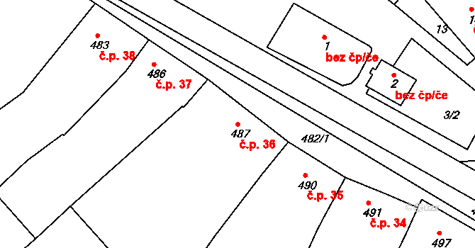 Ostopovice 36 na parcele st. 487 v KÚ Ostopovice, Katastrální mapa